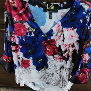 White House Black Market Floral Blouse - Blue, Red, Black